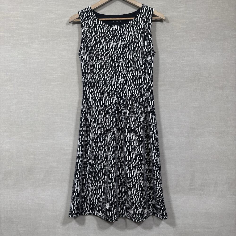 Enfocus Studio Womens Fit Flare Sleeveless Dress Size 4 Black White Geometric